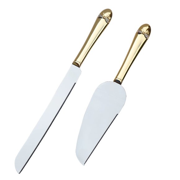 Bow-Tiful Collection Toasting Flutes & Cake Serving Set in Gold - Picture 4 of 5